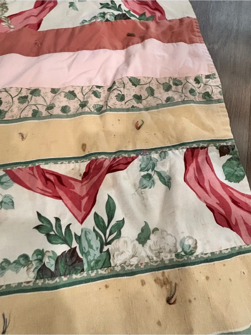 Vintage OOAK Hand Sewn Striped Thin Quilt No Batting Lightweight Shabby 60”X80”